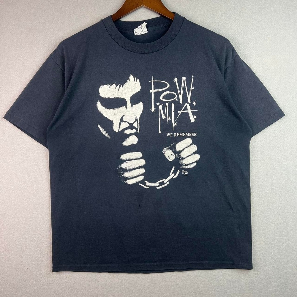 Vintage POW MIA We Remember Black Military Tee Shirt L
